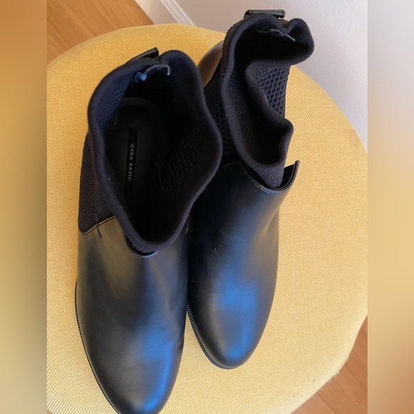 New Zara black Leather Chelsea Sock Ankle Boots 38 - Picture 10 of 12